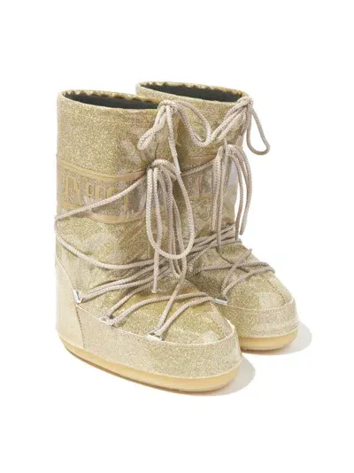 Moon Boot Kids' Icon Logo-print Glitter Knee Boots In Gold