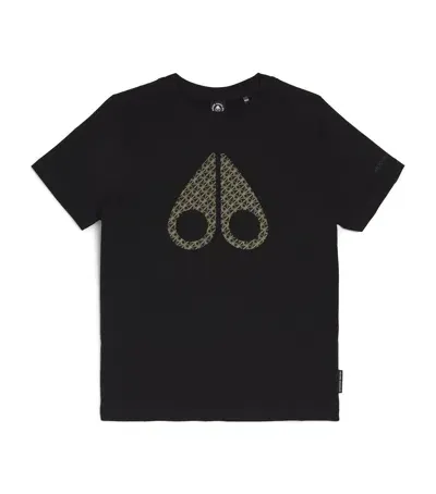 Moose Knuckles Kids' Cotton Patterned-logo T-shirt In Black