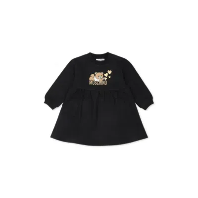 Moschino Black Dress For Baby Girl With Teddy Bear And Heart