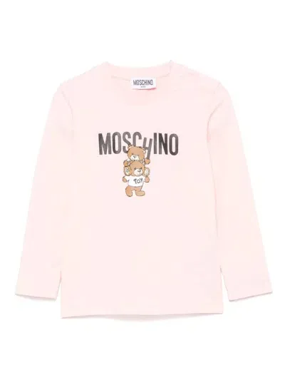 Moschino Babies' Leo Teddy-print T-shirt In 粉色