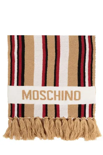 Moschino Logo Intarsia Striped Scarf In Multi