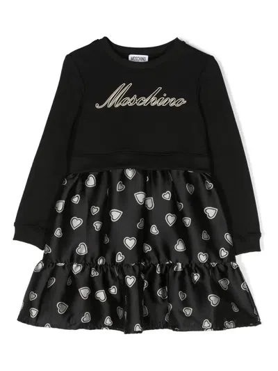 Moschino Kids' Logo-print Long-sleeve Dress In Black