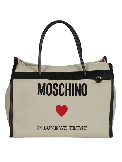 Moschino Logo-embroidered Canvas Tote Bag In Brown