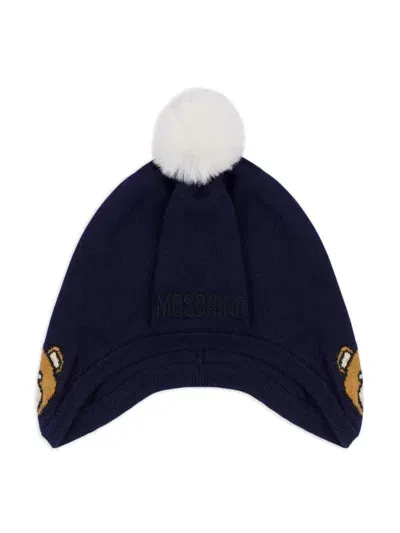 Moschino Babies' Teddy Bear-motif Pompom Beanie In Blue