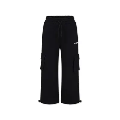 Msgm Black Trousers For Kids With Logo