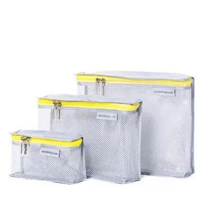 Mumi Toiletry Cubes, Set Of 3 In Yellow