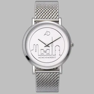 Pre-owned Munich Time Alpine White Watch With Milanese Band Silver