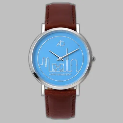 Pre-owned Munich Time Isar Blue Watch With Leather Strap Brown