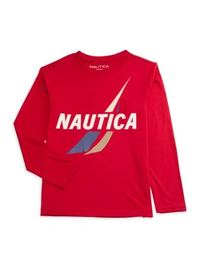 Nautica Kids' Boy's Logo Graphic Long Sleeve Tee In Tango Red