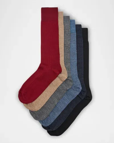 Neiman Marcus Men's Holiday Box 6-pack Crew Socks In Multi