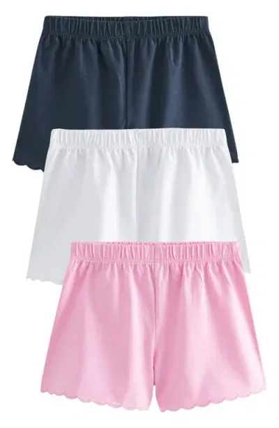 Next Kids' 3-pack Scallop Cotton Shorts In Pink Navy White