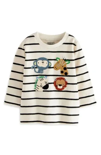 Next Kids' Animal Appliqué Stripe Long Sleeve Cotton Graphic T-shirt In Brown