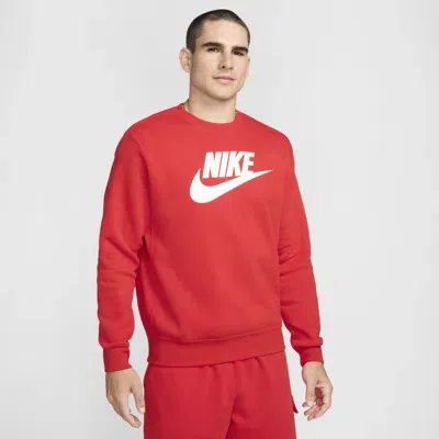 Nike Men's Sportswear Club Fleece Graphic Crewneck Sweatshirt In University Red