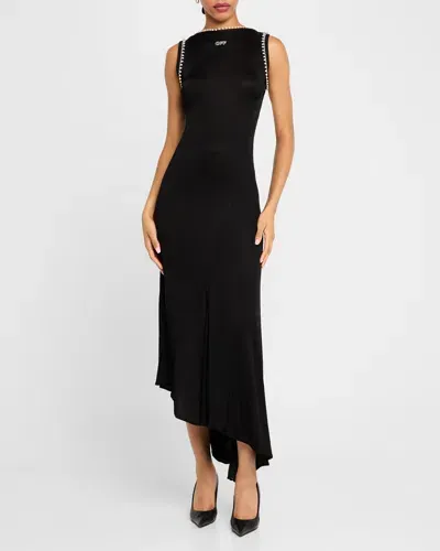 Off-white 20s Embellished Rib Backless Maxi Dress In Black