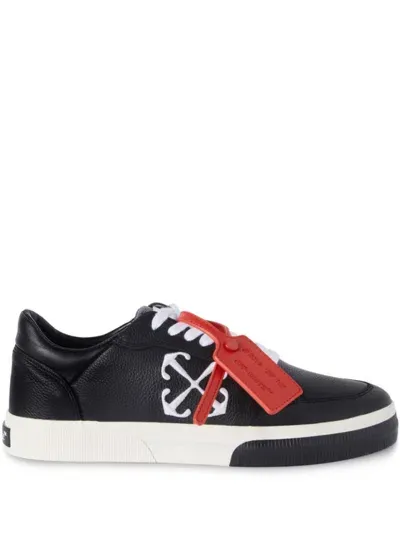 Off-white Vulcanized Contrasting-tag Leather Sneakers In Black