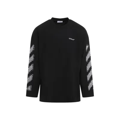 Off-white Long Sleeve Graphic T-shirt With Signature Branding And Distinctive Sleeve Design In Black