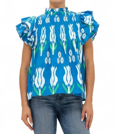 Oliphant Pintuck Ruffle Top In Sumba Blue