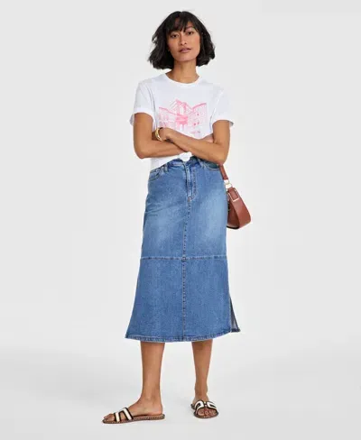 On 34th Women's Paneled Denim Midi Skirt, Created For Macy's In Rays