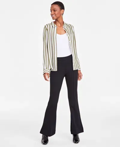 On 34th Women's Pintucked-seam Ponte-knit Flare Pants, Created For Macy's In Deep Black