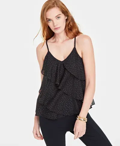 On 34th Women's V-neck Tiered Chiffon Camisole Top, Created For Macy's In Deep Black