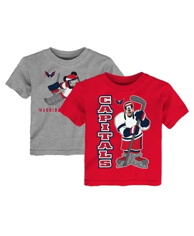 Outerstuff Toddler Red/heather Gray Washington Capitals Two-pack Disney Offense Only T-shirt Set In Red,heather Gray