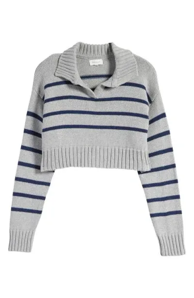 Pacsun Callie Stripe Crop Polo Sweater In Heather Gray