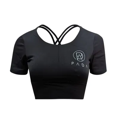 Pada Women's Black Criss-cross Cropped Gym Top With In Built Sports Bra