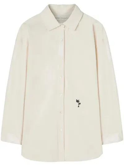 Palm Angels Beige Logo Cotton Shirt