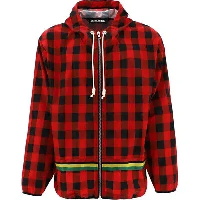 Pre-owned Palm Angels Buffalo Check Windbreaker Red Jacket