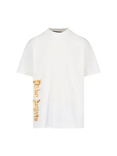 Palm Angels 'burning Logo' Printed T-shirt In White