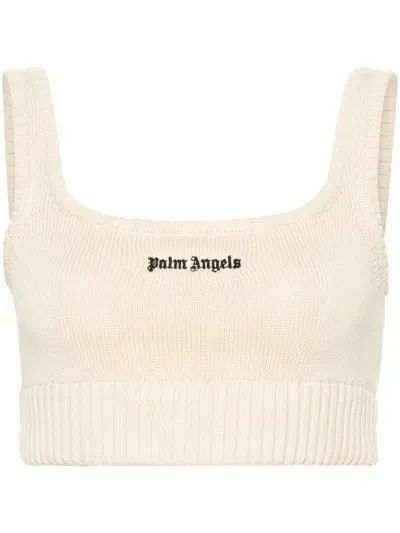 Palm Angels Embroidered-logo Knit Tank Top In Yellow