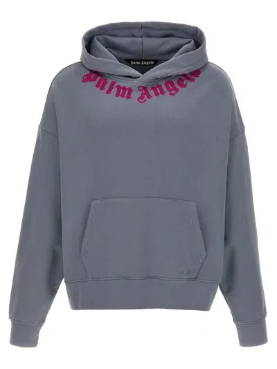 Palm Angels Neck Logo Hoodie In Grey