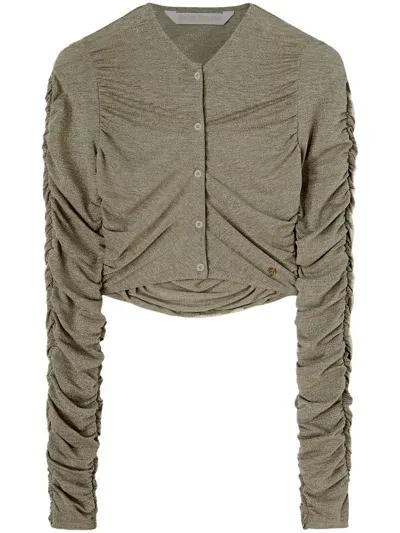 Palm Angels Ruched Lurex Cropped Cardigan In Green