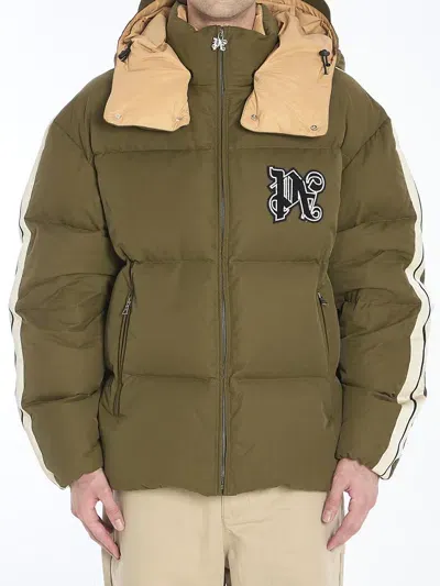 Palm Angels Track Monogram Puffer Jacket In Green