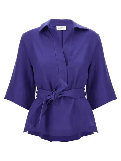 P.a.r.o.s.h Belted Linen Blouse In Purple