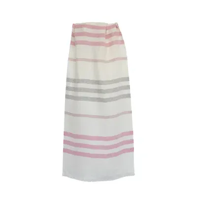 Pashmisy Women's White / Pink / Purple White Silk-linen Stripy Shawl In White/pink/purple