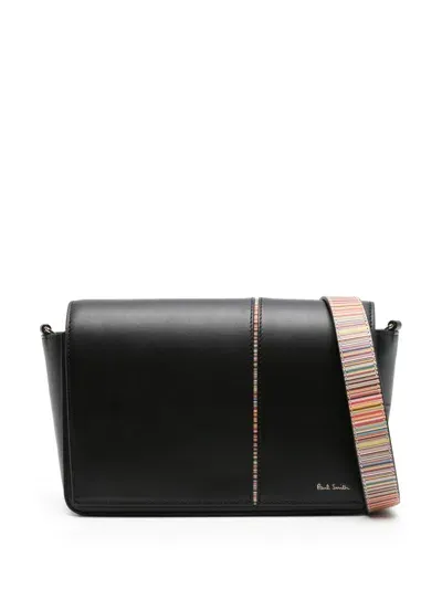 Paul Smith Signature Stripe Leather Crossbody Bag In Black