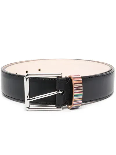 Paul Smith Signature Stripe Leather Belt In Black