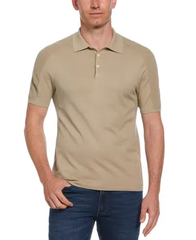 Perry Ellis Men's Solid Tech Knit Texture Polo In Aluminum,beige