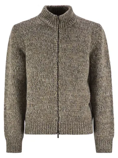 Peserico Wool-blend Turtleneck Cardigan In Honey