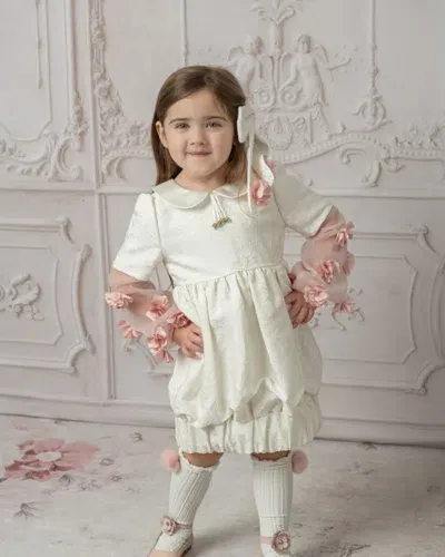 Petite Maison Kids' Girl's Embellished Cherry Blossom Dress In Ivory/pink