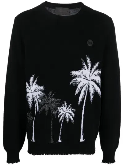 Philipp Plein Hawaii Jacquard Wool Pullover In Black