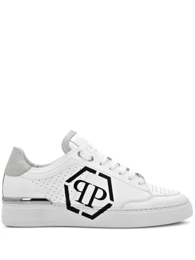 Philipp Plein Hexagon Leather Sneakers In White