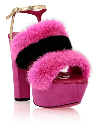 Philipp Plein Platform Sandals High Heels With Real Fur In Multi