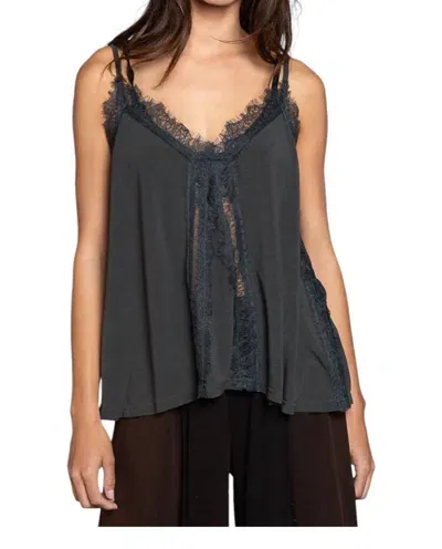 Pol V-neck Lace Top In Dark Gray In Grey