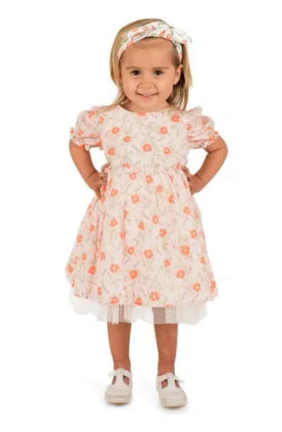 Popatu Babies' Floral Mesh Trim Dress In Light Pink Multi