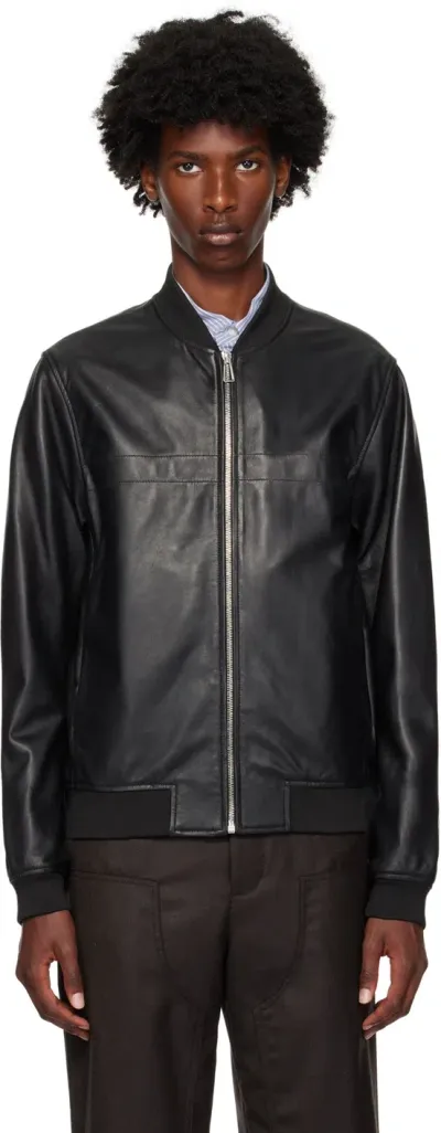 Ps By Paul Smith Black Zip Leather Bomber Jacket In 79 Blacks