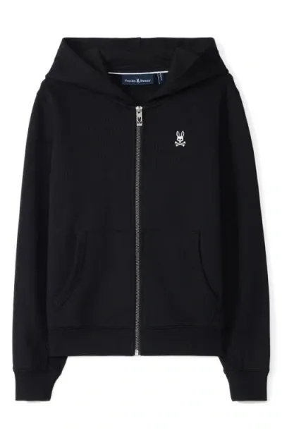 Psycho Bunny Kids' Levy Essential Fleece Zip-up Hoodie In Black