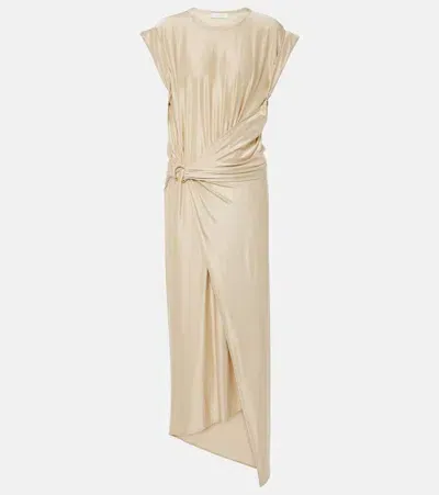 Rabanne Draped Asymmetric Urania Midi Dress In Neutrals