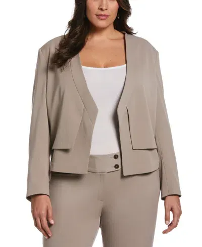 Rafaella Plus Size Cropped Angled Open Blazer In Summer Straw